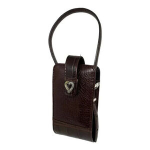 Brighton‎ Cell Phone Holder Brown Pebble Leather with Croc Trim Wrist Strap​​​